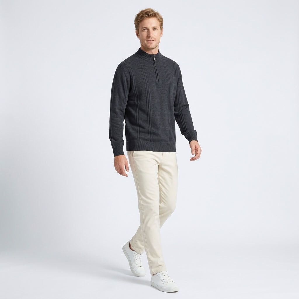 Norev Aymeric męski prążkowany sweter z półzamkiem – stylizacja 3
