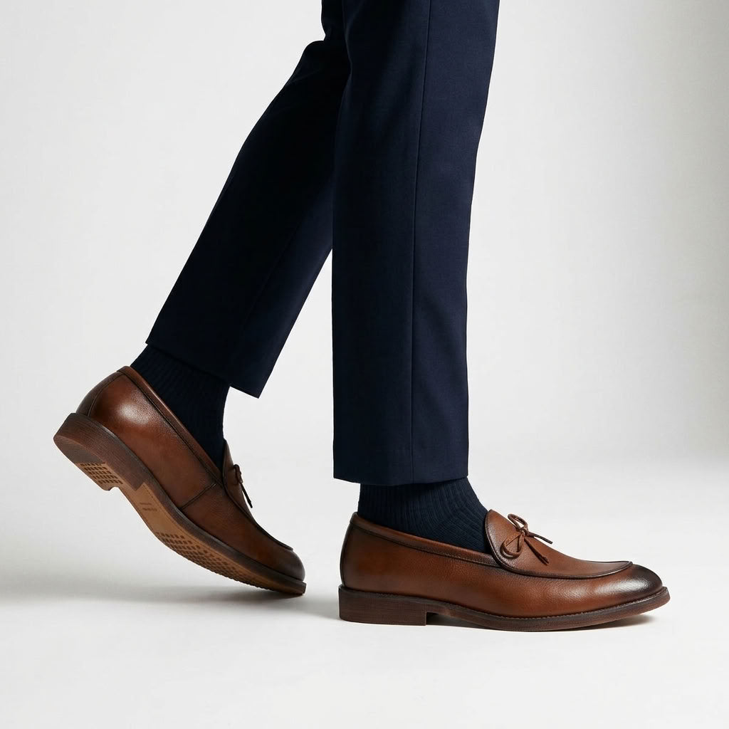 Norev Augustin męskie skórzane loafersy z kokardką – stylizacja 2