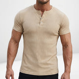 Norev | Męska koszulka Henley slim fit prążkowana krótki rękaw