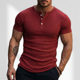 Norev | Męska koszulka Henley slim fit prążkowana krótki rękaw