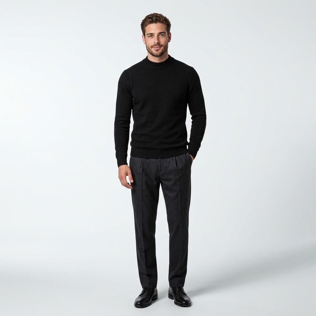 Norev Benoît męski sweter z półgolfem slim fit – kolor czarny