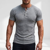 Norev | Męska koszulka Henley slim fit prążkowana krótki rękaw