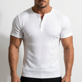 Norev | Męska koszulka Henley slim fit prążkowana krótki rękaw