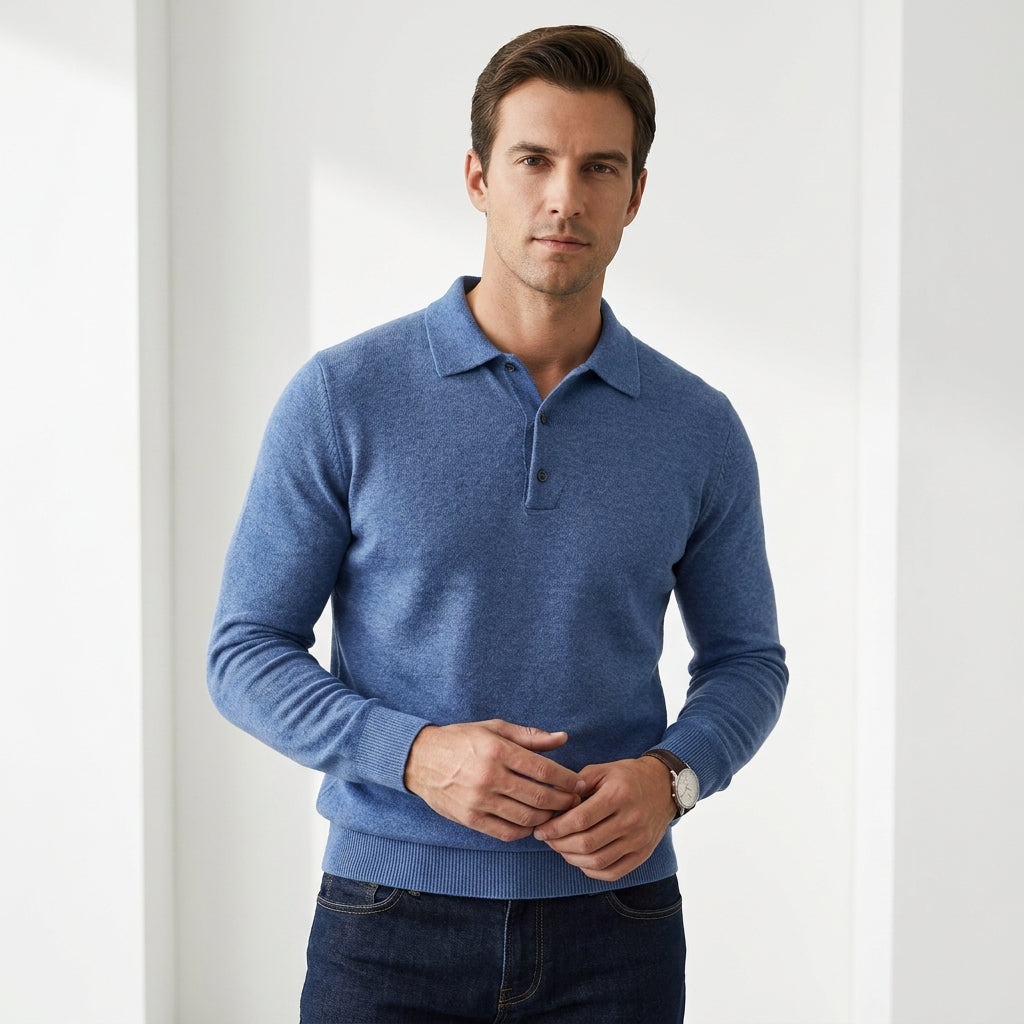 Norev | Męski sweter polo z wełny merino dopasowany premium