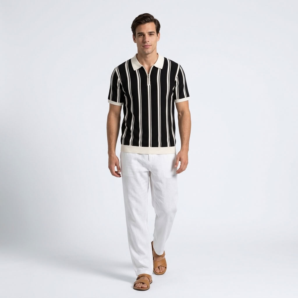 Norev Barnabé męska koszulka polo w pasy z zamkiem – stylizacja 3