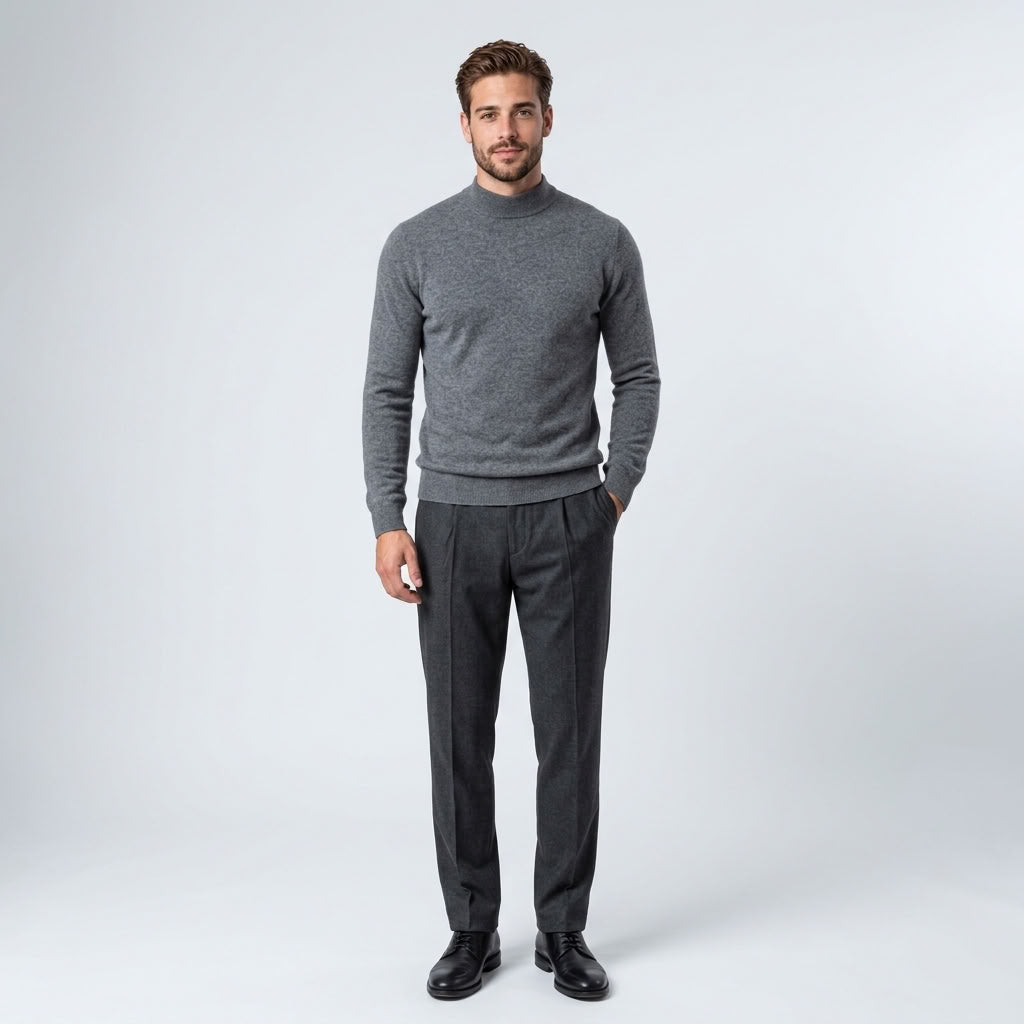 Norev Benoît męski sweter z półgolfem slim fit – kolor szary