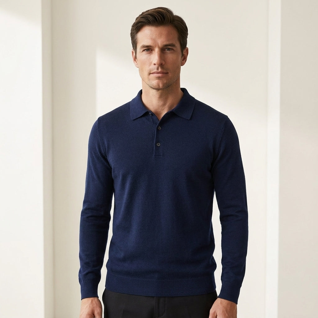 Norev | Męski sweter polo z wełny merino dopasowany premium