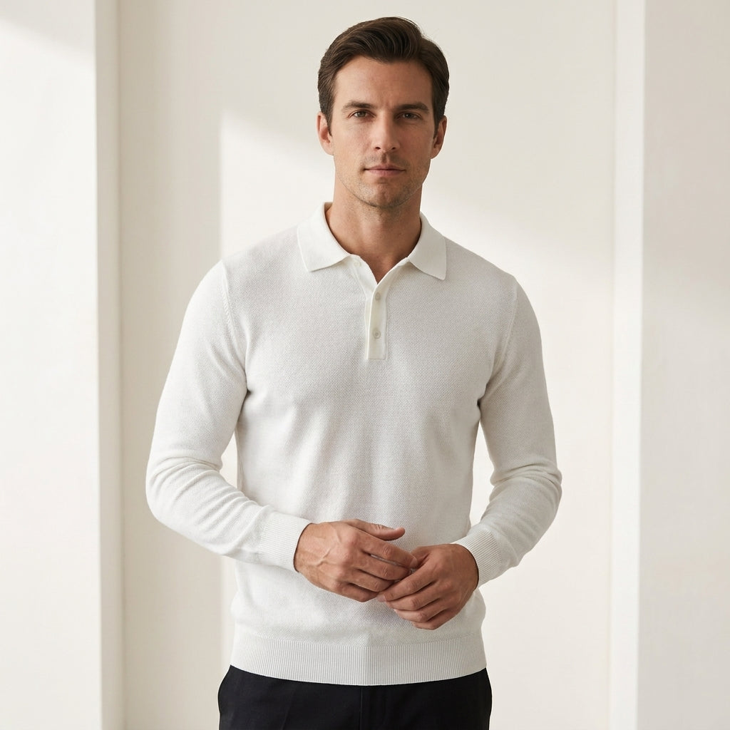 Norev | Męski sweter polo z wełny merino dopasowany premium