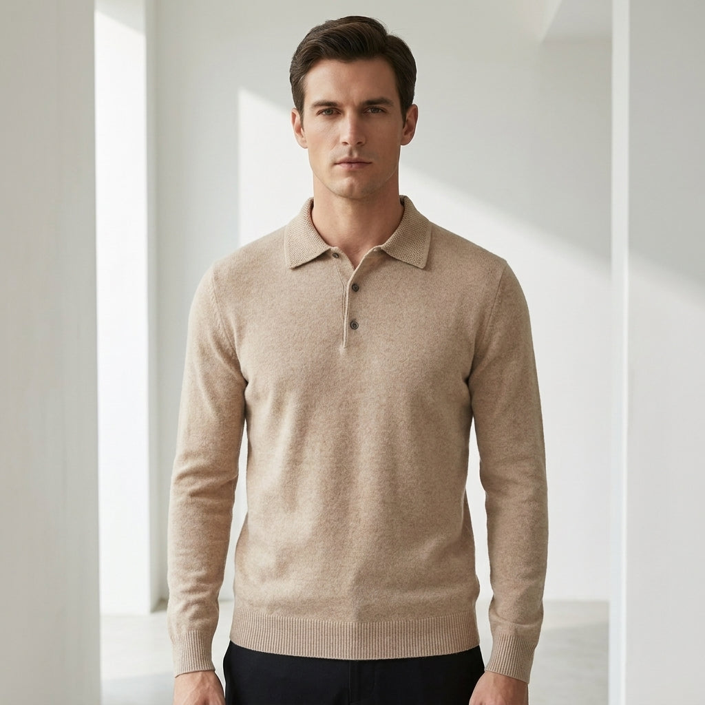 Norev | Męski sweter polo z wełny merino dopasowany premium