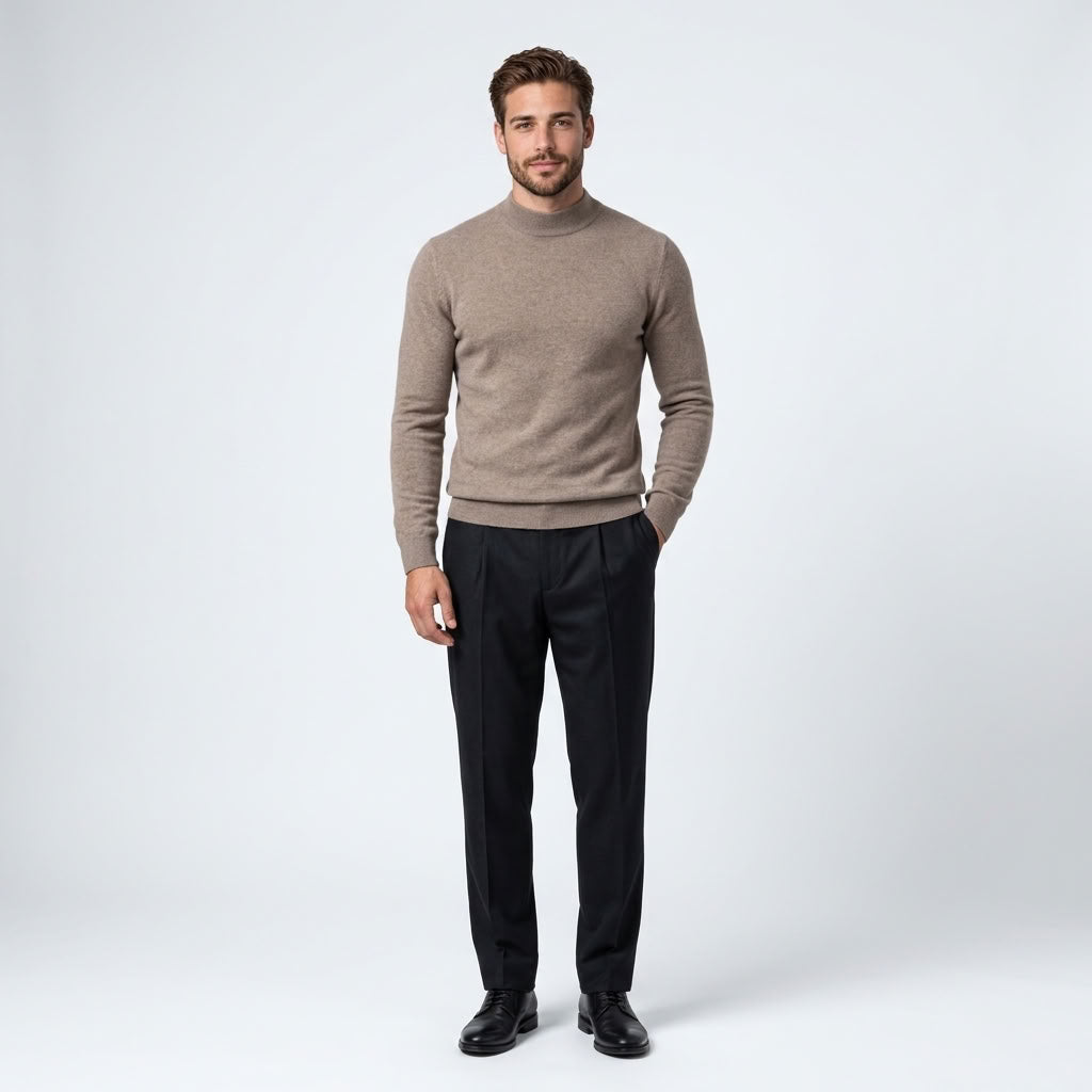 Norev Benoît męski sweter z półgolfem slim fit – kolor taupe
