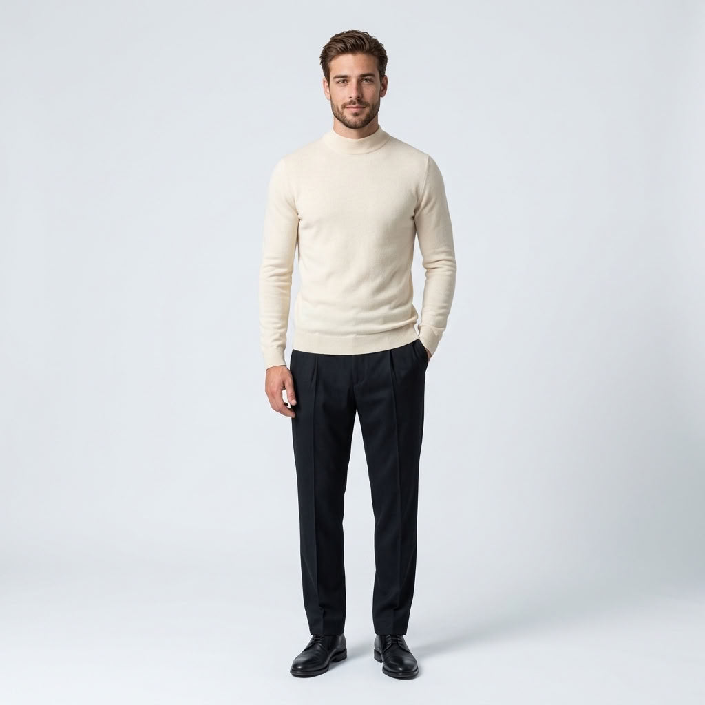 Norev Benoît męski sweter z półgolfem slim fit – kolor kremowy