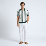 Norev Barnabé męska koszulka polo w pasy z zamkiem – kolor butelkowa zieleń z bielą