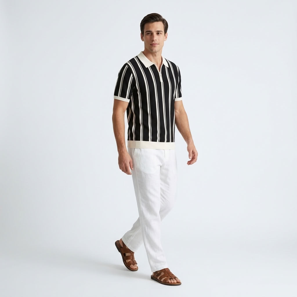 Norev Barnabé męska koszulka polo w pasy z zamkiem – stylizacja 2