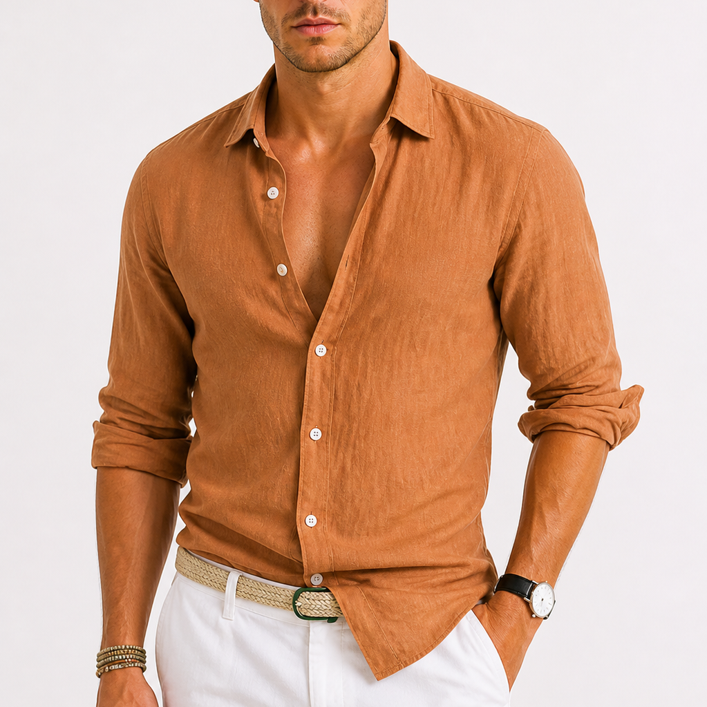Norev | Premium lniana koszula letnia z długim rękawem smart casual styl