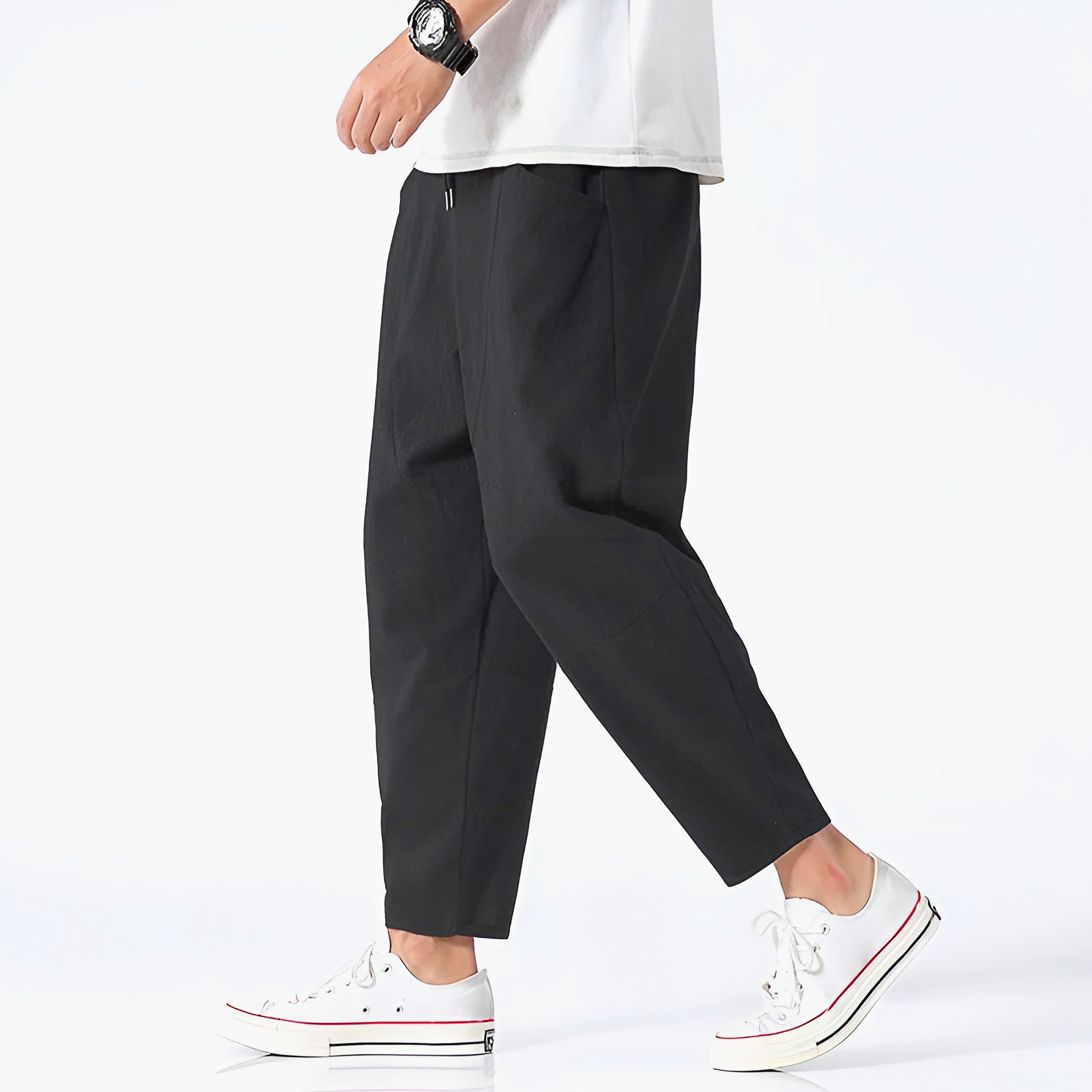 Norev | Spodnie bawełniano-lniane skrócone urban nowoczesny casualowy styl