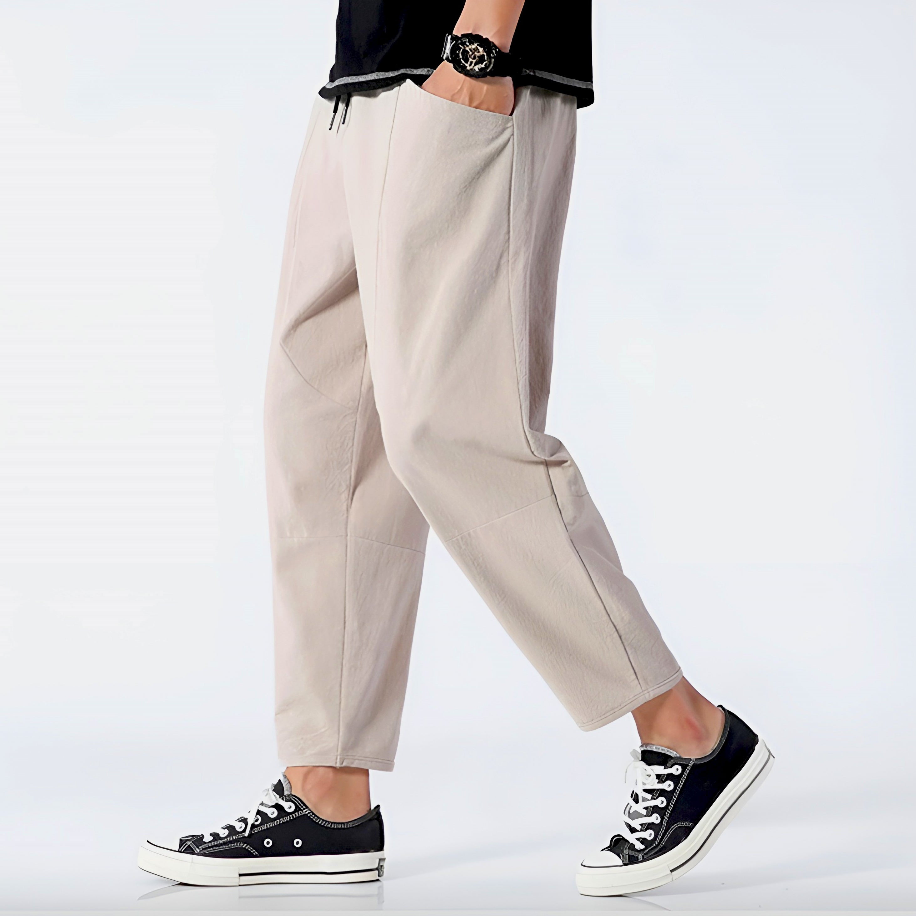 Norev | Spodnie bawełniano-lniane skrócone urban nowoczesny casualowy styl