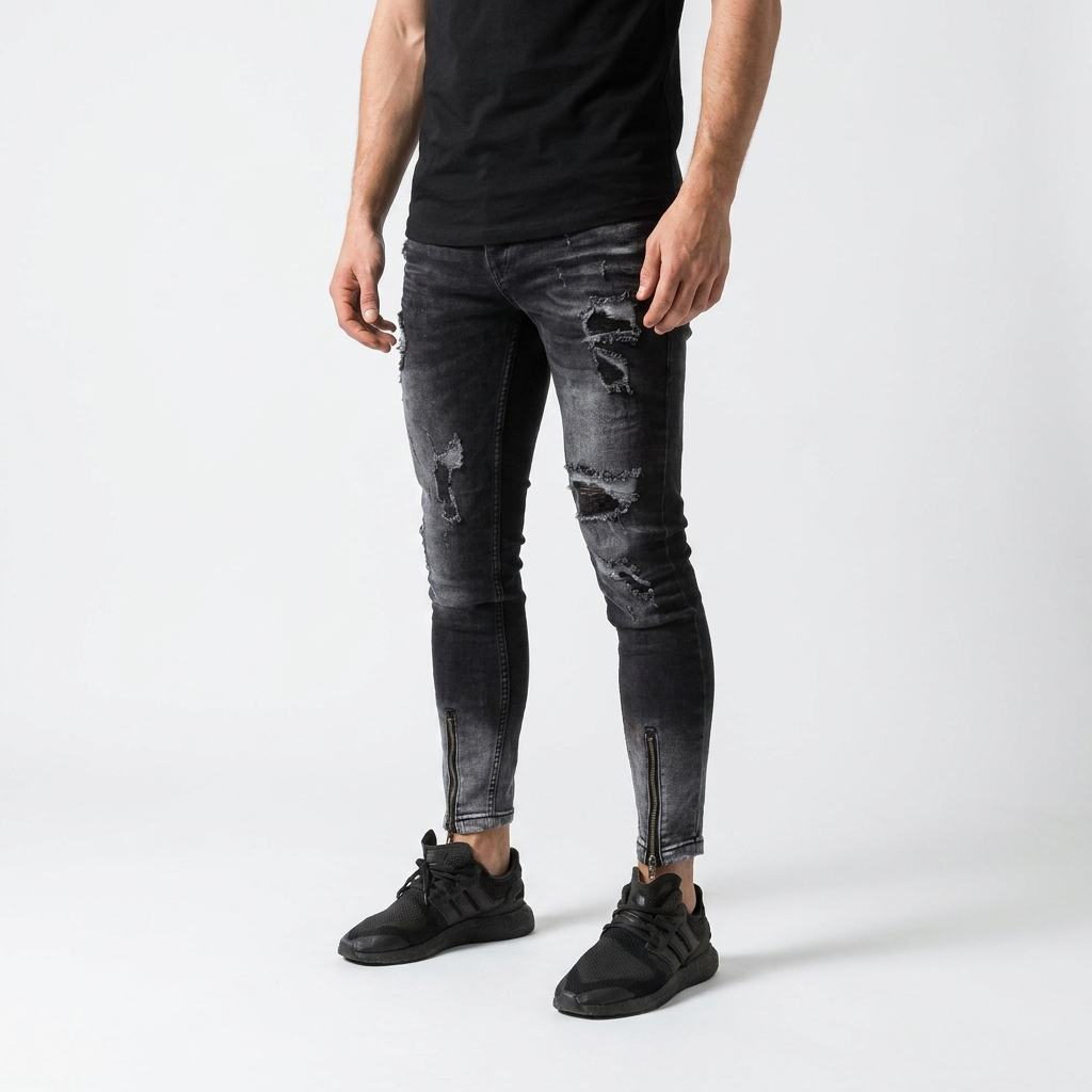 Norev | Męskie jeansy skinny fit z przetarciami stylowe i dopasowane