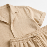 Norev | Letni komplet lniany koszula camp collar dla mężczyzn resort styl
