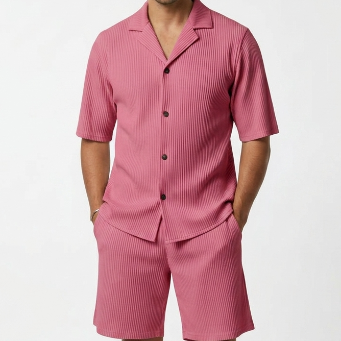Norev | Żebrowany letni komplet dla mężczyzn wygodny smart casual styl