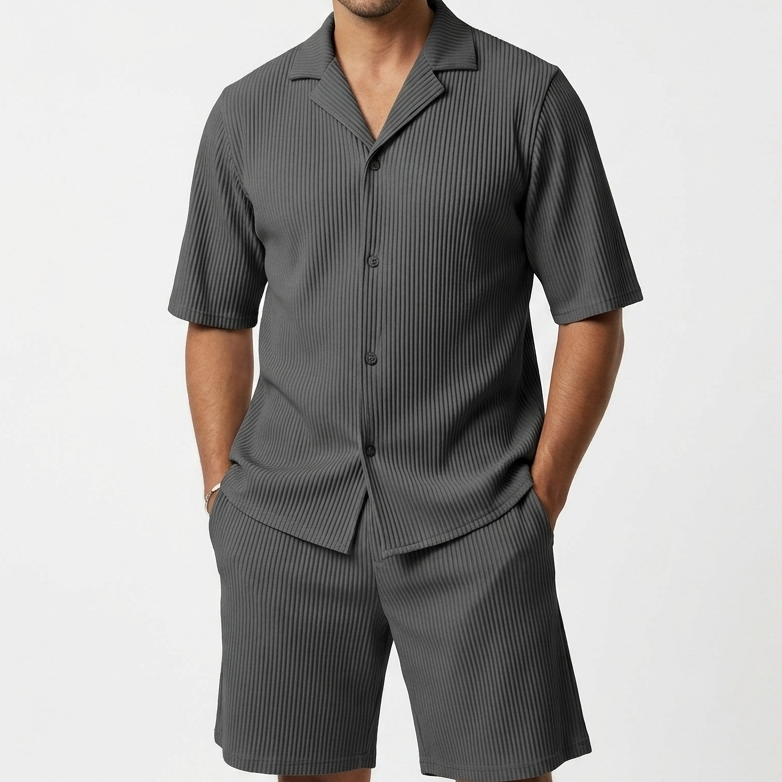 Norev | Żebrowany letni komplet dla mężczyzn wygodny smart casual styl