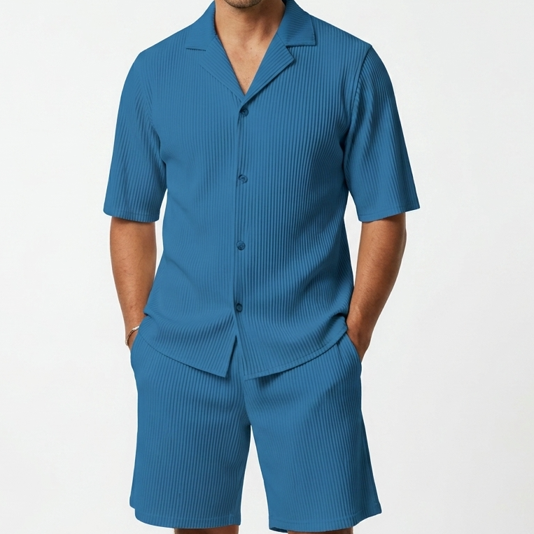 Norev | Żebrowany letni komplet dla mężczyzn wygodny smart casual styl