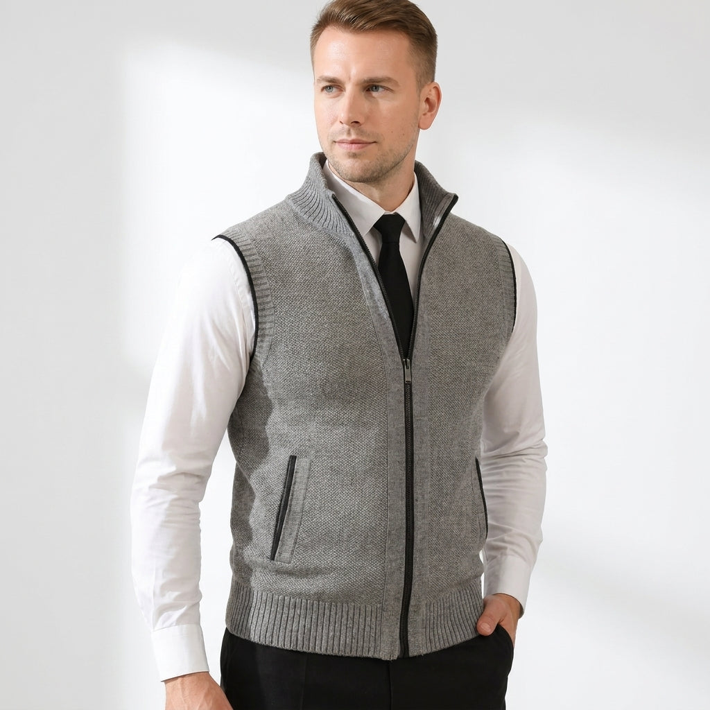 Norev | Elegancki męski kardigan bez rękawów smart casual na zamek