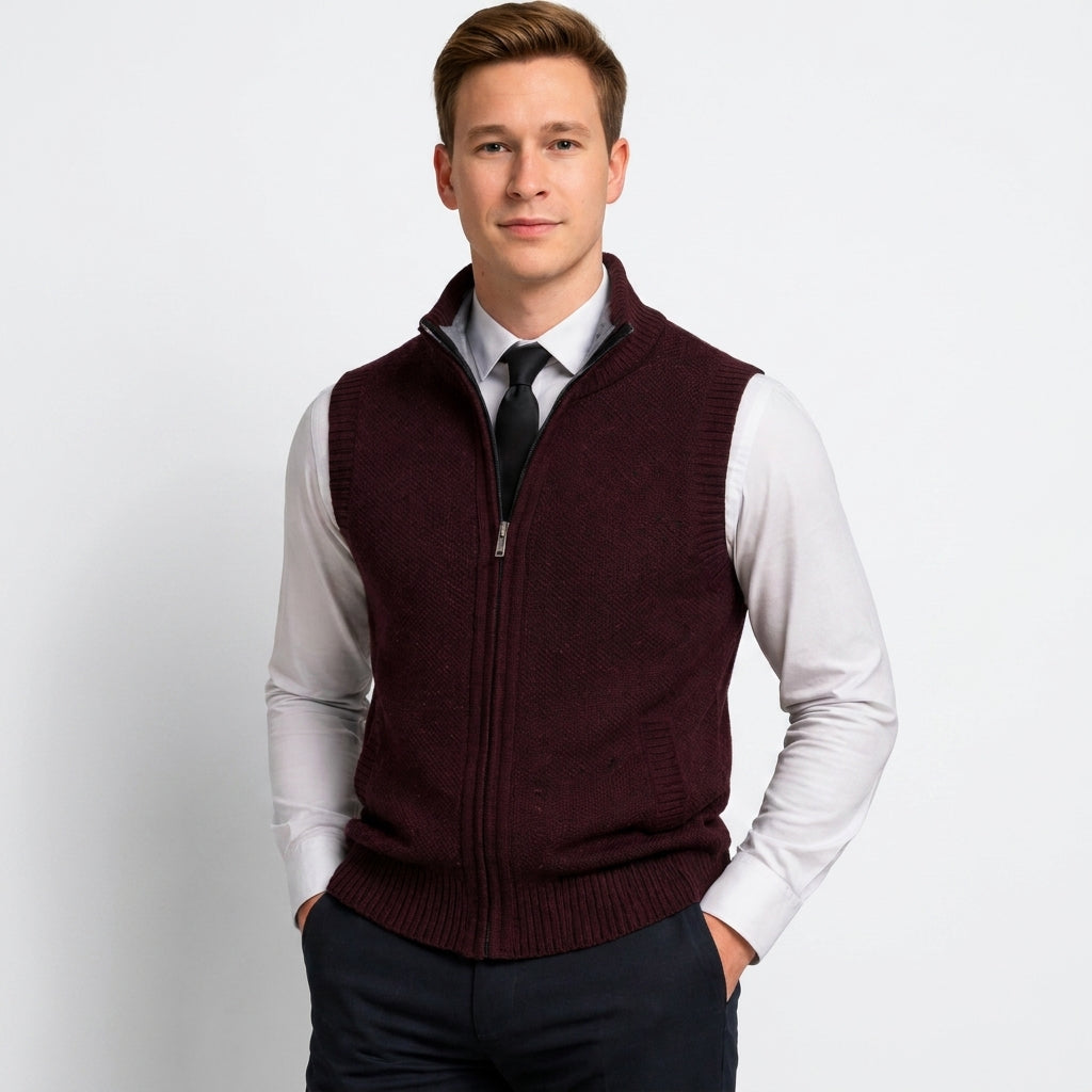 Norev | Elegancki męski kardigan bez rękawów smart casual na zamek