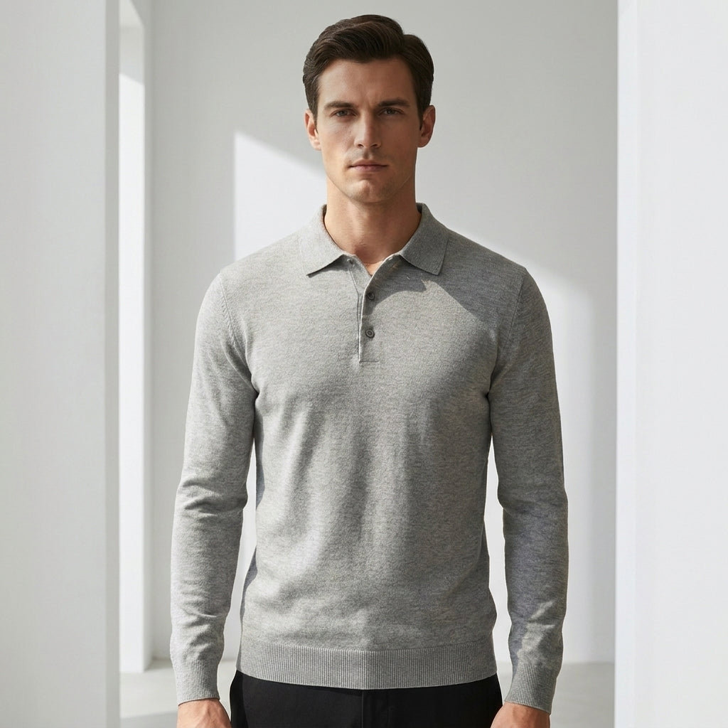 Norev | Męski sweter polo z wełny merino dopasowany premium