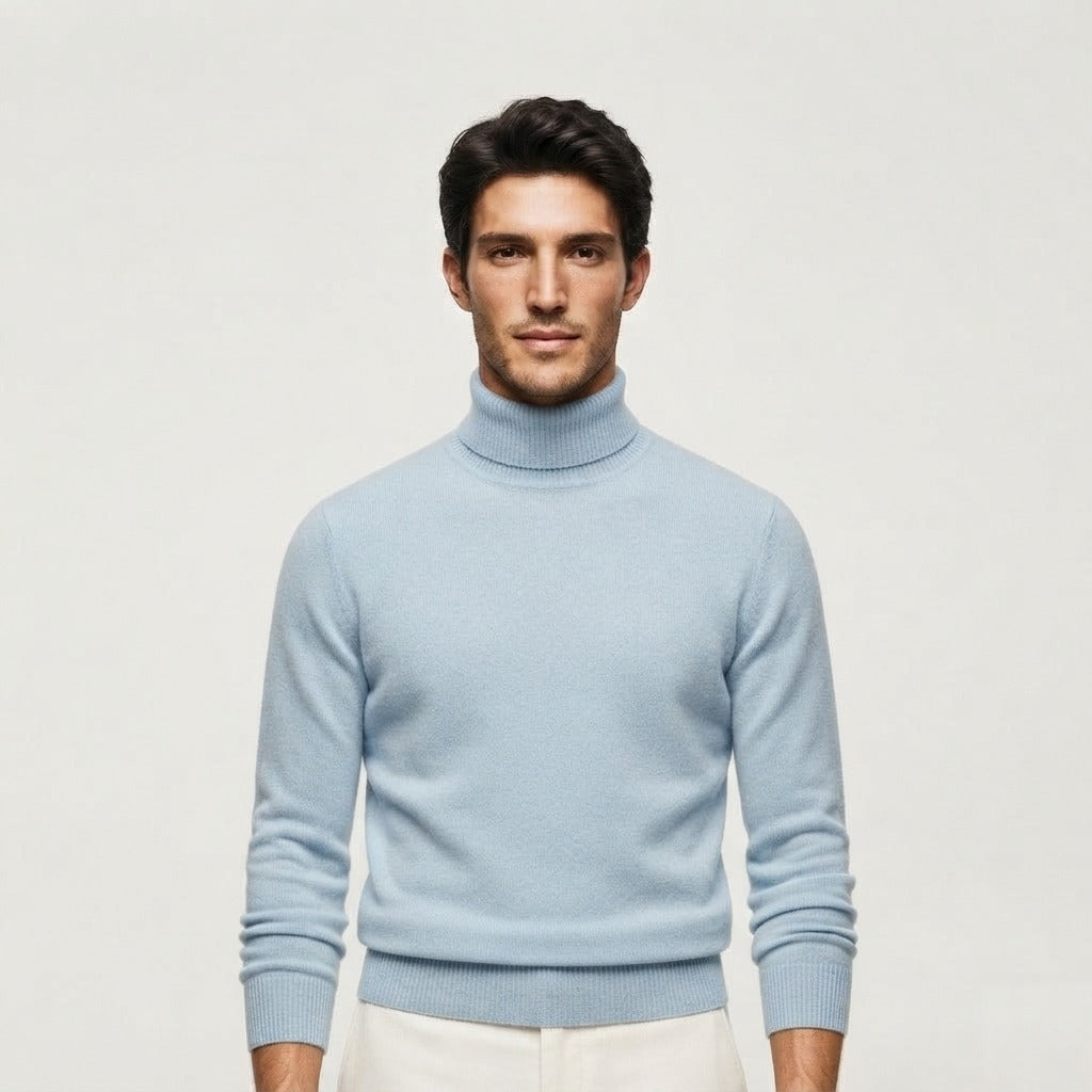 Norev Etienne wełniany sweter męski z golfem – kolor niebieski mglisty